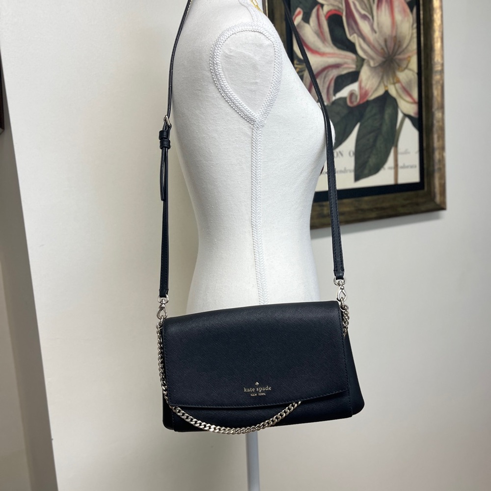 Kate Spade Black Crossbody, EUC with silver tone Chain Strap/ hardware. - Picture 3 of 15